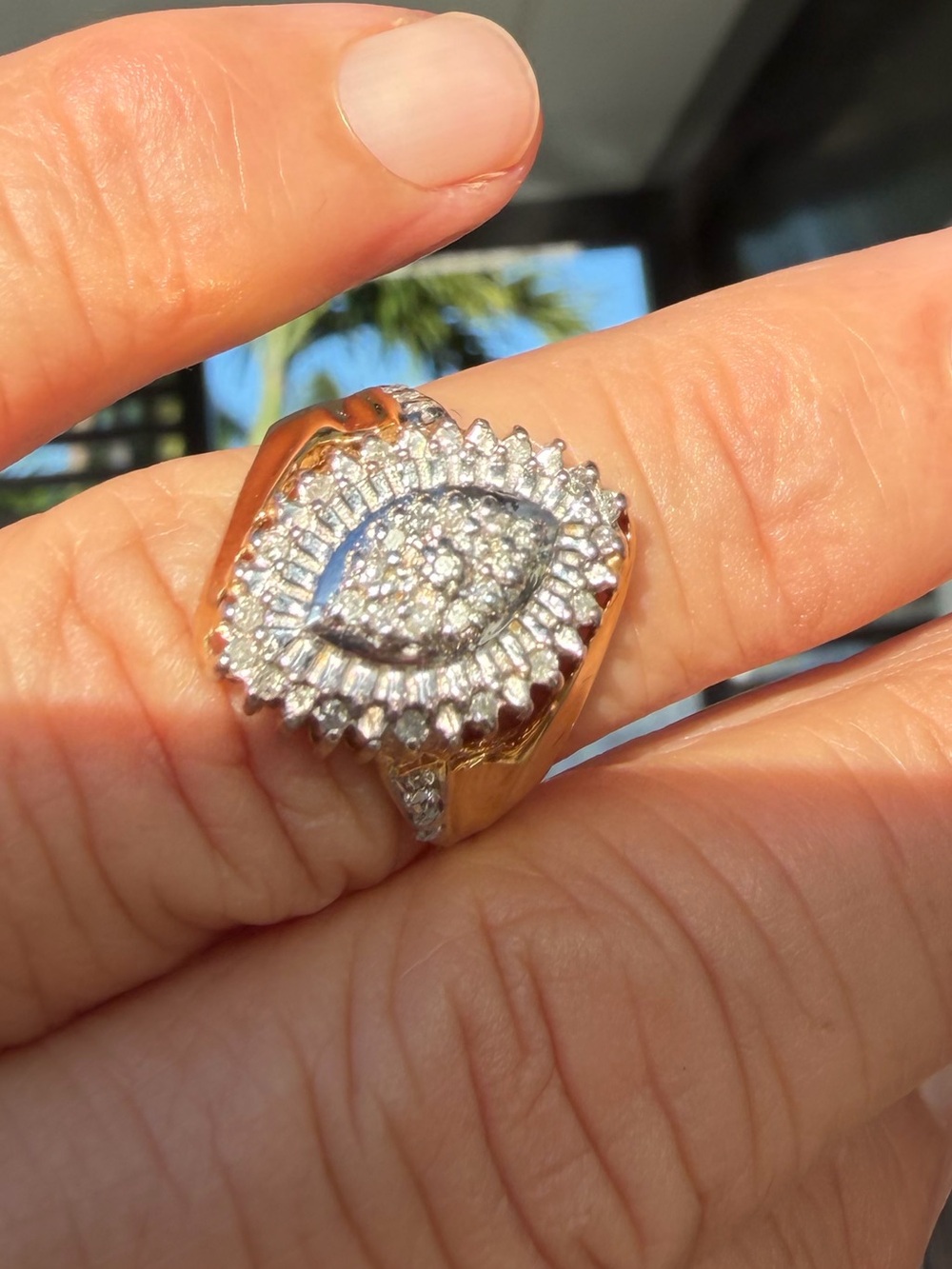 Gold and Silver Diamond Cluster Ring .75 ctw- Women's Statement Jewelry